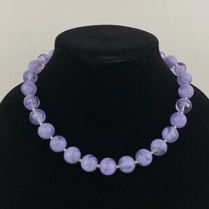 Vintage Genuine Lucite Purple Beaded Necklace Chunky Statement Fashion Jewelry